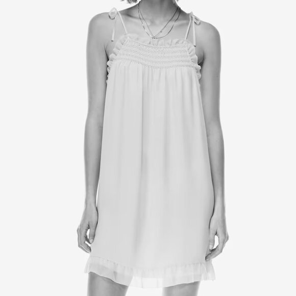 Aritzia Wilfred Cathedral Smocked Ruffled Chiffon Dress White Size Medium - Picture 2 of 8